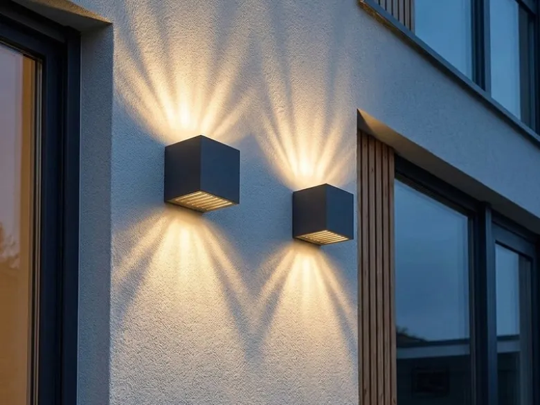 2er Set LED Außenwandleuchten Würfel aus Aluminium in Anthrazit, 10x10cm