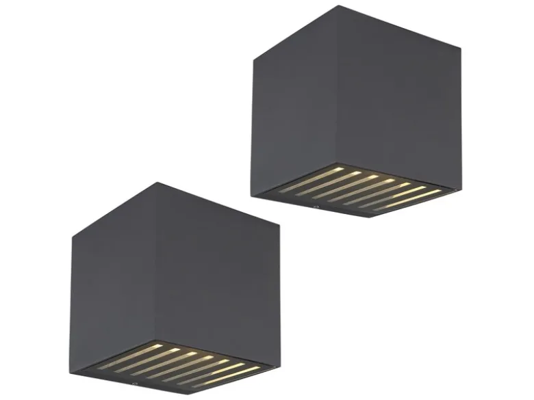 2er Set LED Außenwandleuchten Würfel aus Aluminium in Anthrazit, 10x10cm