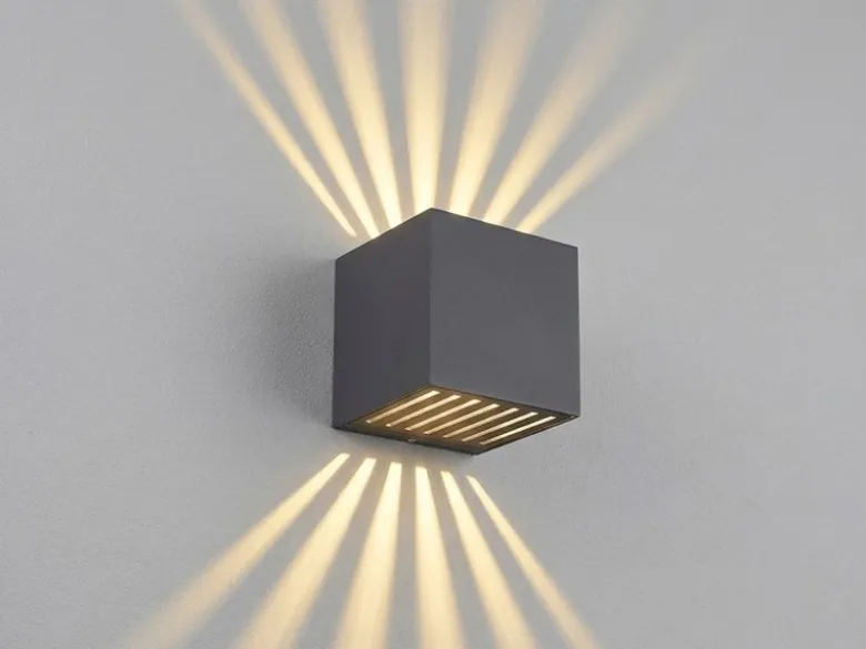 2er Set LED Außenwandleuchten Würfel aus Aluminium in Anthrazit, 10x10cm