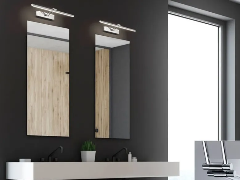 2er SET LED Badezimmer Wandleuchten Silber Chrom schwenkbar, Breite 60cm