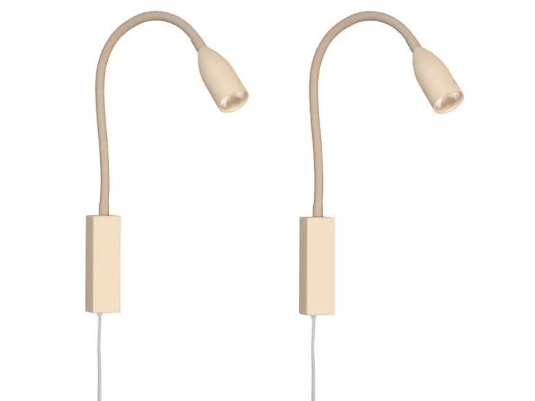 2er SET LED Bettlampen Beige mit Kabel und Stecker, Gestensteuerung, Breite 4cm