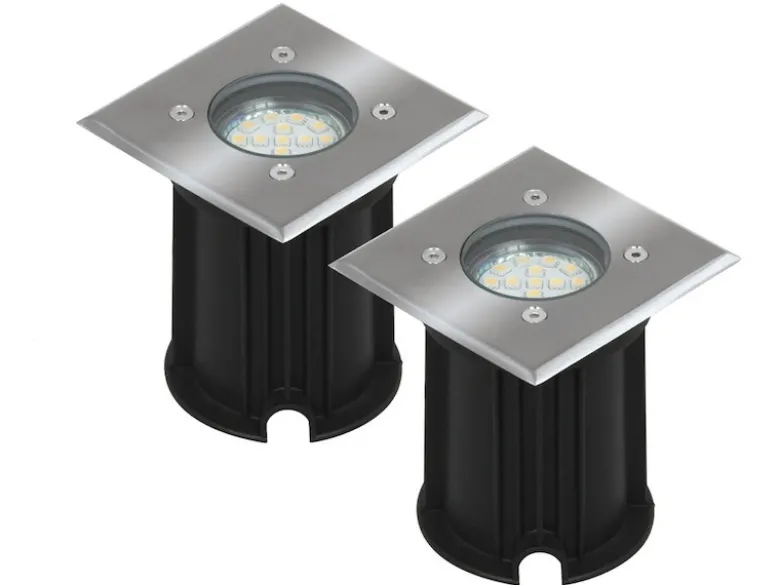 2er-Set LED-Bodeneinbaustrahler Outdoor, eckig, befahrbar, max 800 kg Last, IP65