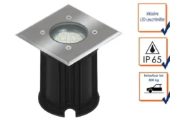 4er-Set LED-Bodeneinbaustrahler Outdoor, eckig, befahrbar, max 800 kg Last, IP65