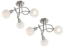 2er SET LED Deckenlampen 3-flammig, Glasschirme satiniert, Ø 39cm