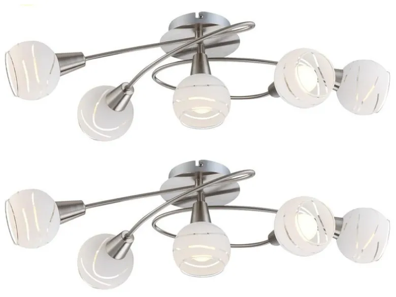 2er SET LED Deckenlampen 5-flammig, Glasschirme satiniert, Breite 62,4cm
