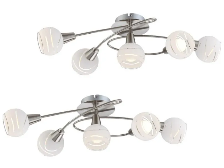 2er SET LED Deckenlampen 5-flammig, Glasschirme satiniert, Breite 62,4cm