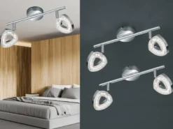 2er SET LED Deckenstrahler 2-flammig Silber Chrom, Breite 30cm