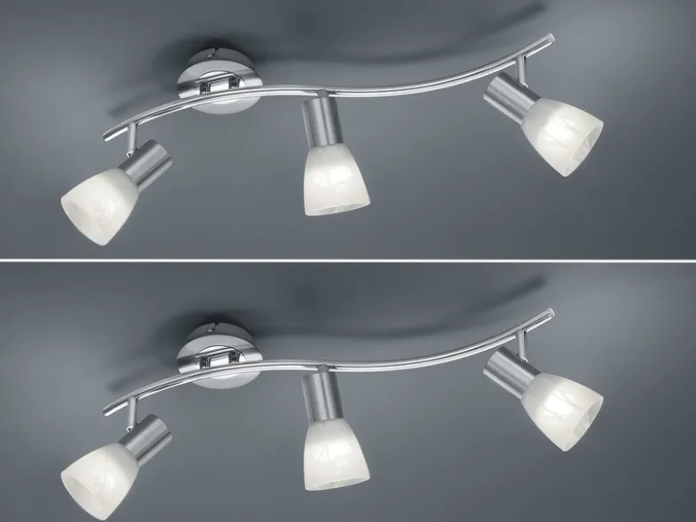 2er Set LED Deckenstrahler 3-flammig Silber Glasschirme schwenkbar, Breite 55cm