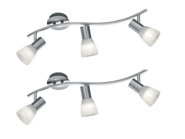 2er Set LED Deckenstrahler 3-flammig Silber Glasschirme schwenkbar, Breite 55cm