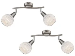 2er Set LED Deckenstrahler 2-flammig, Glasschirme satiniert, Breite 28cm