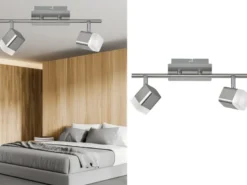 2er SET LED Deckenstrahler 2-flammig Silber matt, Breite 34cm