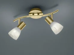 2er SET LED Deckenstrahler Messing 2-flammig mit Glasschirmen, Breite 33cm