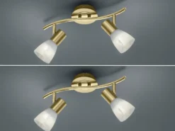 2er SET LED Deckenstrahler Messing 2-flammig mit Glasschirmen, Breite 33cm