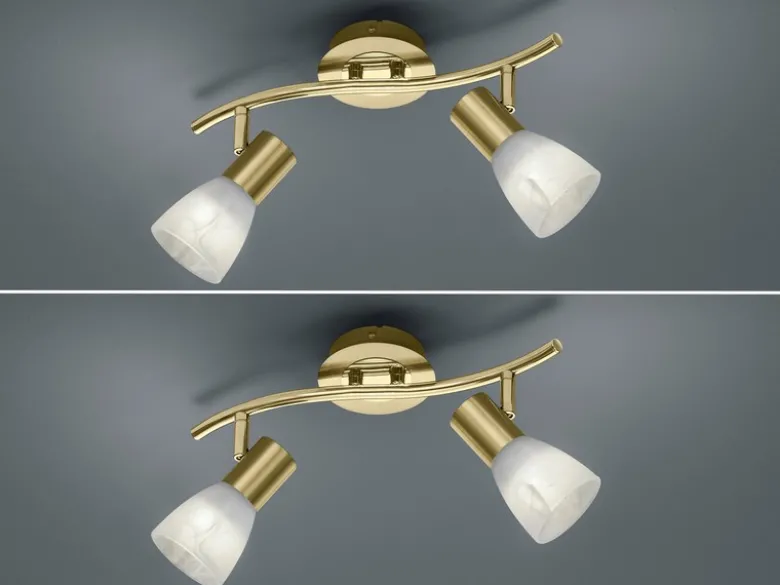 2er SET LED Deckenstrahler Messing 2-flammig mit Glasschirmen, Breite 33cm