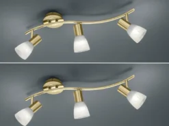 2er SET LED Deckenstrahler Messing 3-flammig mit Glasschirmen, Breite 55cm