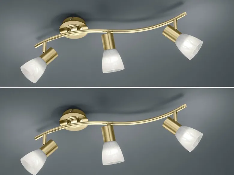 2er SET LED Deckenstrahler Messing 3-flammig mit Glasschirmen, Breite 55cm