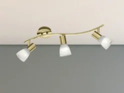 2er SET LED Deckenstrahler Messing 3-flammig mit Glasschirmen, Breite 55cm