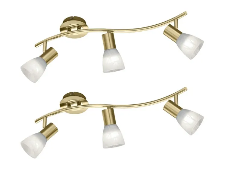 2er SET LED Deckenstrahler Messing 3-flammig mit Glasschirmen, Breite 55cm