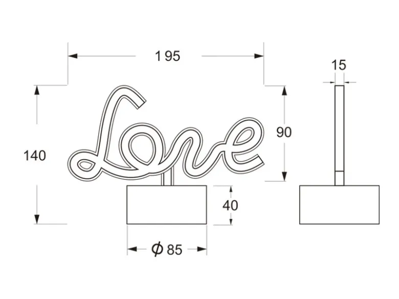 2er SET LED Dekoleuchte mit Schriftzug Love Batterie- oder USB betrieben H: 14cm
