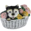 2er Set LED Deko Solarleuchten Hund und Blumen im Korb, Höhe 13,5cm