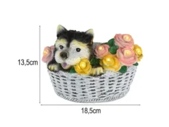 2er Set LED Deko Solarleuchten Hund und Blumen im Korb, Höhe 13,5cm