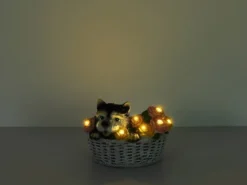 2er Set LED Deko Solarleuchten Hund und Blumen im Korb, Höhe 13,5cm