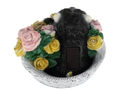 2er Set LED Deko Solarleuchten Hund und Blumen im Korb, Höhe 13,5cm