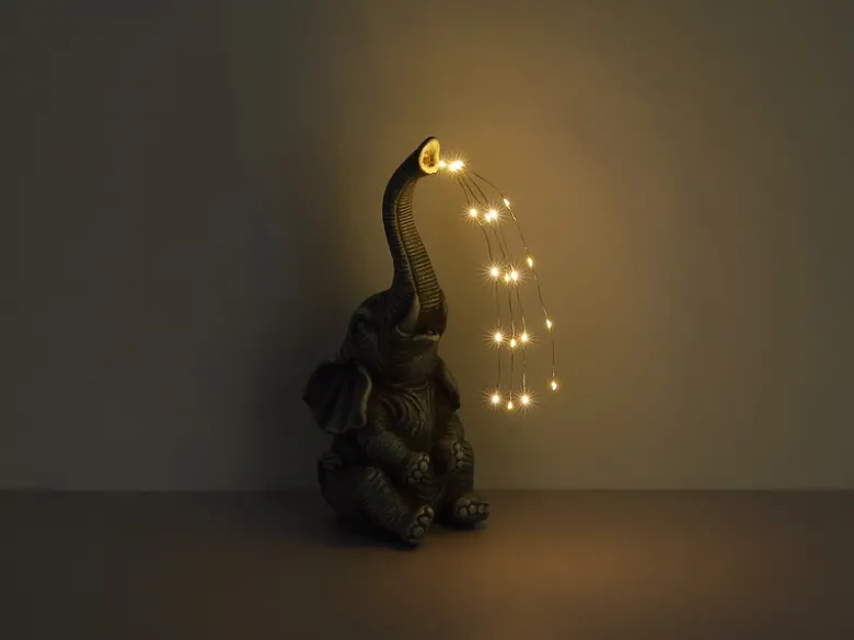 2er Set LED Deko Solarleuchten Kunststoff Elefantenlampen Grau, Höhe 32,5cm