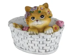 2er Set LED Deko Solarleuchten Katze und Blumen im Korb, Höhe 15cm