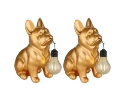 2er Set LED Deko Solarleuchten Hundelampe Bulldogge in Gold, Höhe 24,5cm