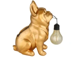 2er Set LED Deko Solarleuchten Hundelampe Bulldogge in Gold, Höhe 24,5cm