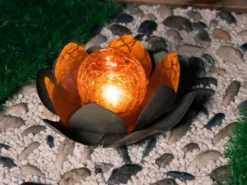 2er Set LED Deko Solarleuchten Seerose mit Crackleglas Kugel, Grau Ø25cm