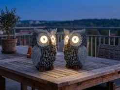 2er Set LED Deko Solarleuchten Eulenlampen Kunststoff Grau, Höhe 19,5cm