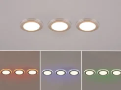 3er SET LED Einbaustrahler ARGUS Chrom mit Fernbedienung dimmbar & RGBW, Ø 8cm