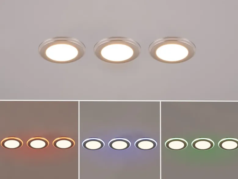 3er SET LED Einbaustrahler ARGUS Chrom mit Fernbedienung dimmbar & RGBW, Ø 8cm