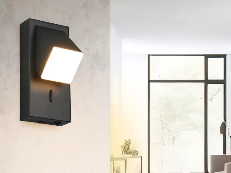 2er SET LED Innen Wandleuchten schwenkbar mit Schalter, Schwarz, Höhe 15cm