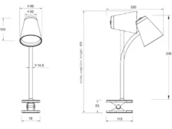 2er SET LED Klemmleuchten Weiß flexibel biegsam, Höhe 33cm