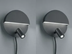 2er SET LED Leselampen Schwarz mit Schalter & Stecker, Ø 16cm