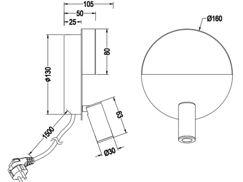 2er SET LED Leselampen Weiß mit Schalter & Stecker, Ø 16cm