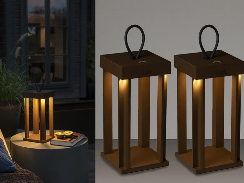 2er Set LED Outdoor Laternen per USB aufladbar für Boden & Tisch, Rost Höhe 42cm