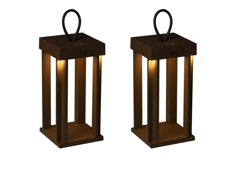 2er Set LED Outdoor Laternen per USB aufladbar für Boden & Tisch, Rost Höhe 42cm