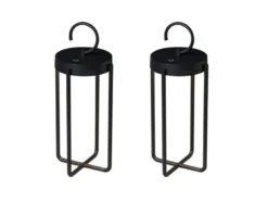 2er Set LED Outdoor Laternen USB aufladbar für Boden & Tisch, Schwarz Höhe 39cm