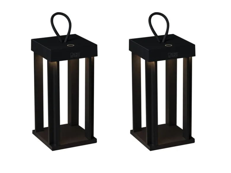 2er Set LED Outdoor Laternen USB aufladbar für Boden & Tisch, Schwarz Höhe 42cm
