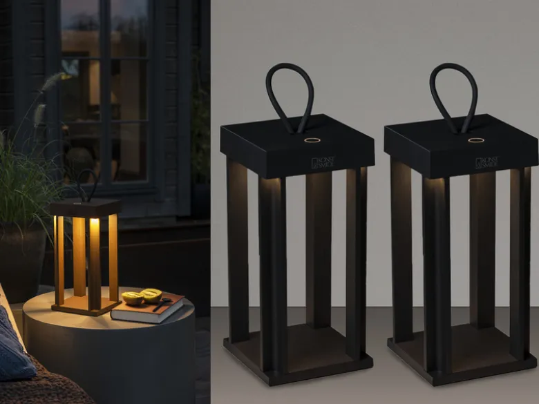 2er Set LED Outdoor Laternen USB aufladbar für Boden & Tisch, Schwarz Höhe 42cm