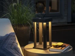 2er Set LED Outdoor Laternen USB aufladbar für Boden & Tisch, Schwarz Höhe 42cm