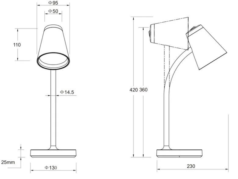 2er SET LED Schreibtischlampen Weiß flexibel biegsam, Höhe 36cm