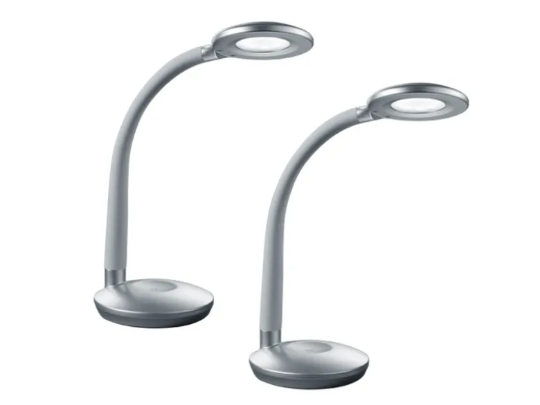 2er SET LED Schreibtischlampen Silber, Flexgelenk & Sensordimmer, Höhe 32cm