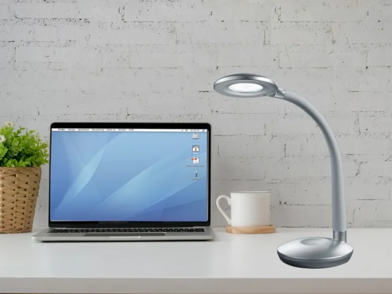 2er SET LED Schreibtischlampen Silber, Flexgelenk & Sensordimmer, Höhe 32cm