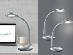 2er SET LED Schreibtischlampen Silber, Flexgelenk & Sensordimmer, Höhe 32cm