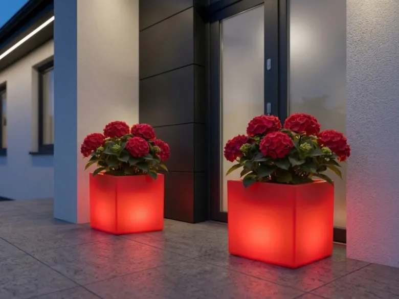 2er Set LED Solar Blumentopf mit RGBW Farbwechsel & Fernbedienung, 35x35cm